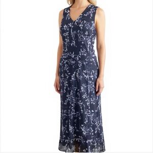 Vintage 90s Casual Corner Navy Blue Floral Midi Dress Slip Bias Cut